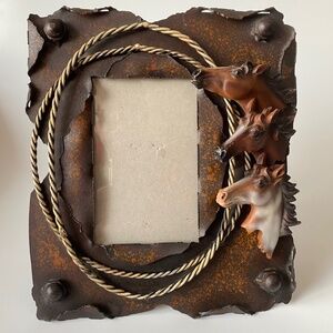 Vintage Triple Horse Metal Photo Frame: Western and Brutalist Style